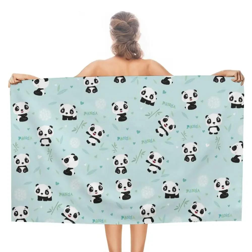 Serviette de Plage Panda Dessin Animé Mignon Séchage Rapide Microfibre Douce Absorbante Serviette de Bain Extérieur Voyage Spa Piscine Serviettes pour Adultes Enfants W40*H60(CM)