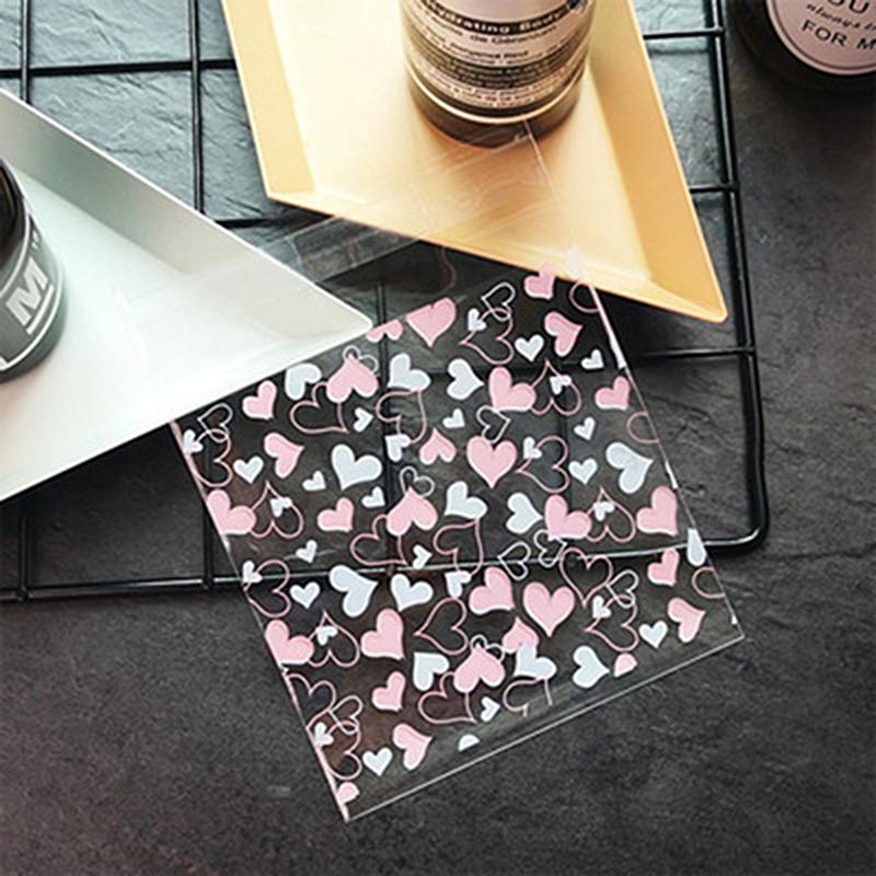 100 Pcs/set Cute Heart Printed Gift Packing Bags Baking Biscuit Food Candy Mini Packaging Bags Orangizer Home Kicthen