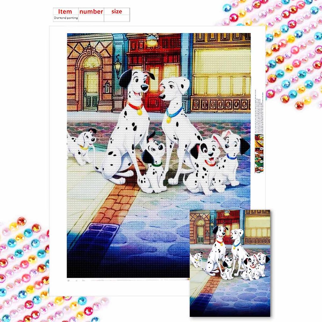 5D DIY Diamond Art Painting Kits for Adults, The Puppy Family On The Street Full Round Crystal Diamond Kits for Beginner for Home Wall Decorate