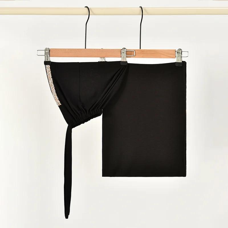 2pcs Muslim Modal Jersey Scarf Hijab With Diamond Adjustable Inner Caps Soft Woman Muslim Hijabs Women Fashion Accessories Set