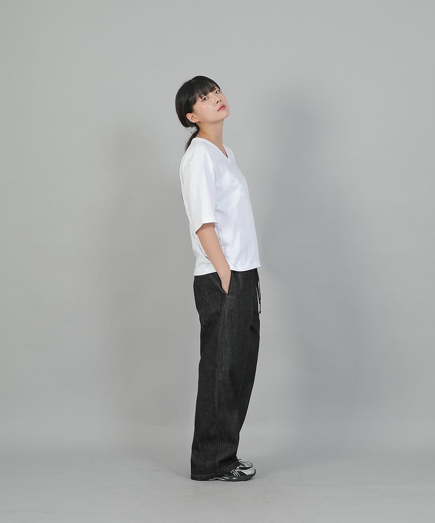 SAINTCREW Pocketless Work Elastic Waist Wide Pants Eww-385 Denim Black