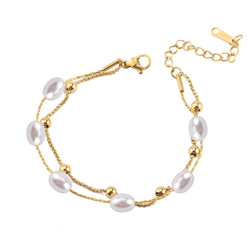 

Легкий роскошный модный браслет для девушки из нержавеющей стали с жемчугом, натуральный женский браслет-ниша
