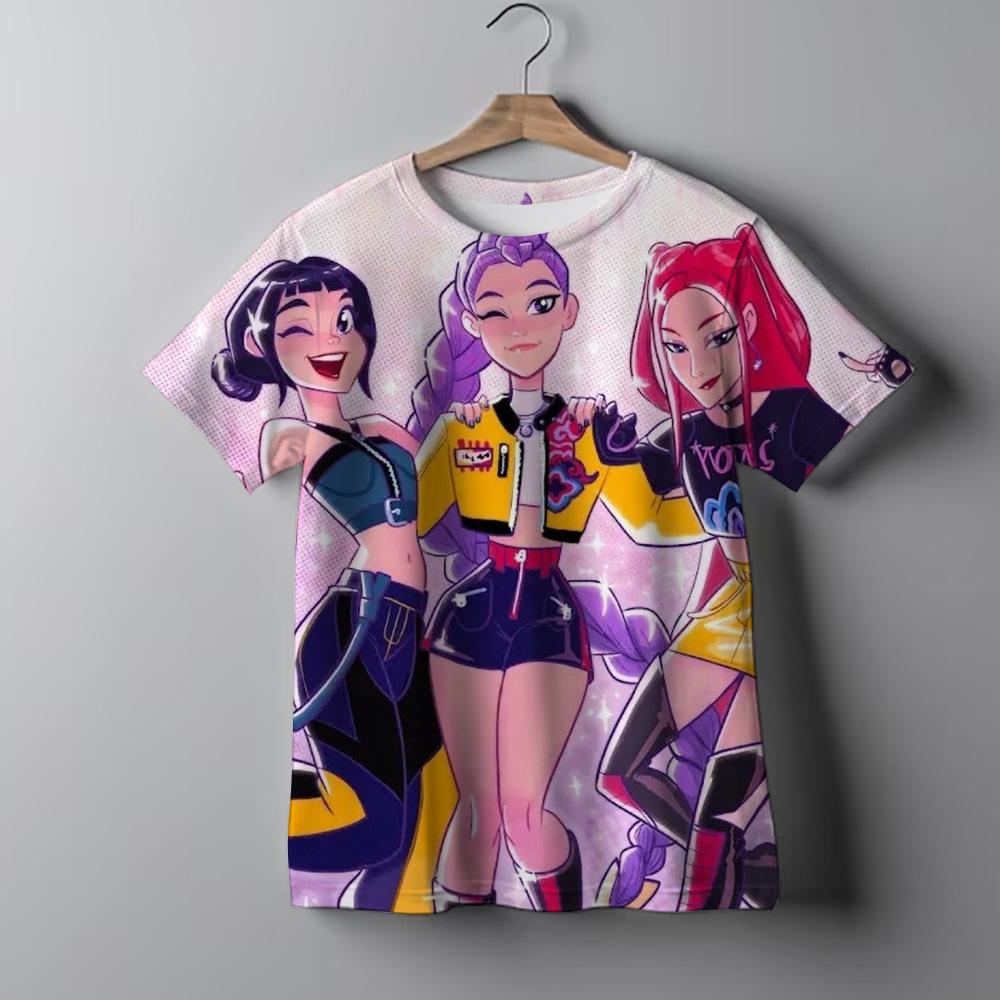 Y2K KPop Demon Hunters Kids T-shirt Cartoon Figure Printed Tops Tees Boys Girls Casual Short Sleeve Tshirt Children's Clothing