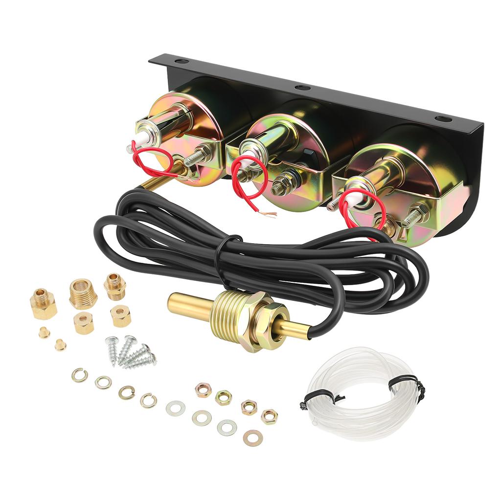 Dreifach-Anzeigen-Set 2 Zoll 52 mm Wassertemperaturanzeige 280 ℉ 3-in-1 Stromstärkemesser Öldruckmesser 100 psi Universell für 12V Autos
