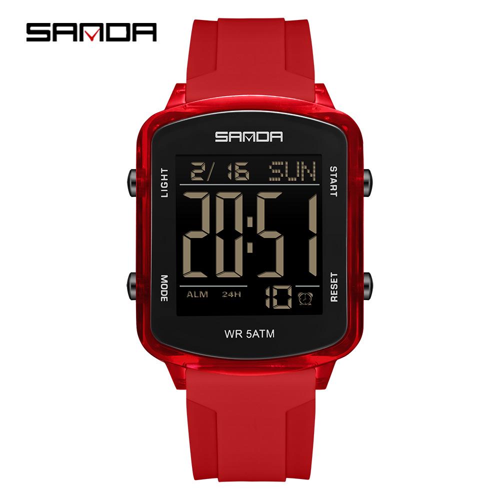 Sanda 6351 Unisex Large Digital Waterproof Wristwatch with Luminous Display and Timer for Swimming
