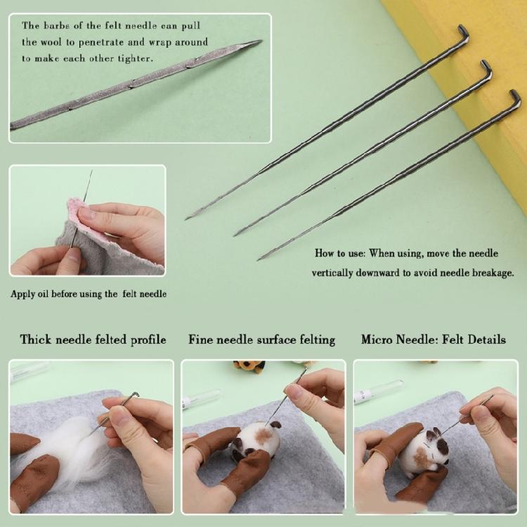 Animal Needle Felting Supply Beginner Wool Felting Tool with Needle Instruction Wool Roving Wood Handle