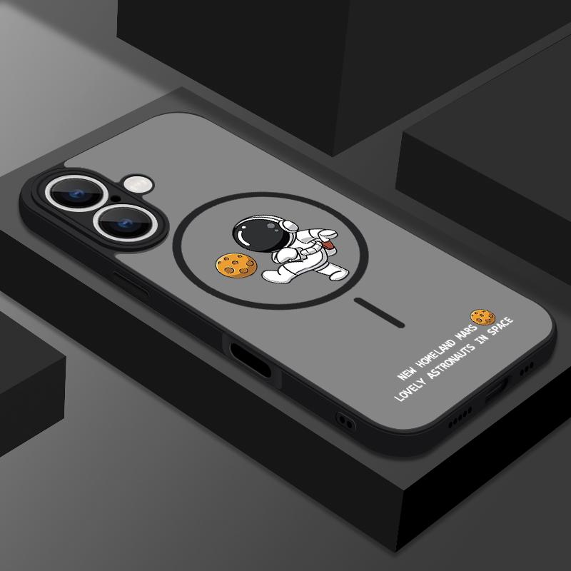 

Принт «Астронавт» для чехла с беспроводной зарядкой MagSafe для iPhone 16E 16 Pro Max 15 Pro 14 13 Прозрачный матовый противоударный с мягкими краями магнитный чехол для телефона iPhone 16 Pro Max