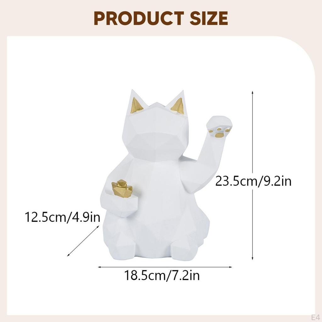 Cat Figurine Feng Shui Wealth Decor Desktop Ornament Home Tabletop Animal Sculpture for