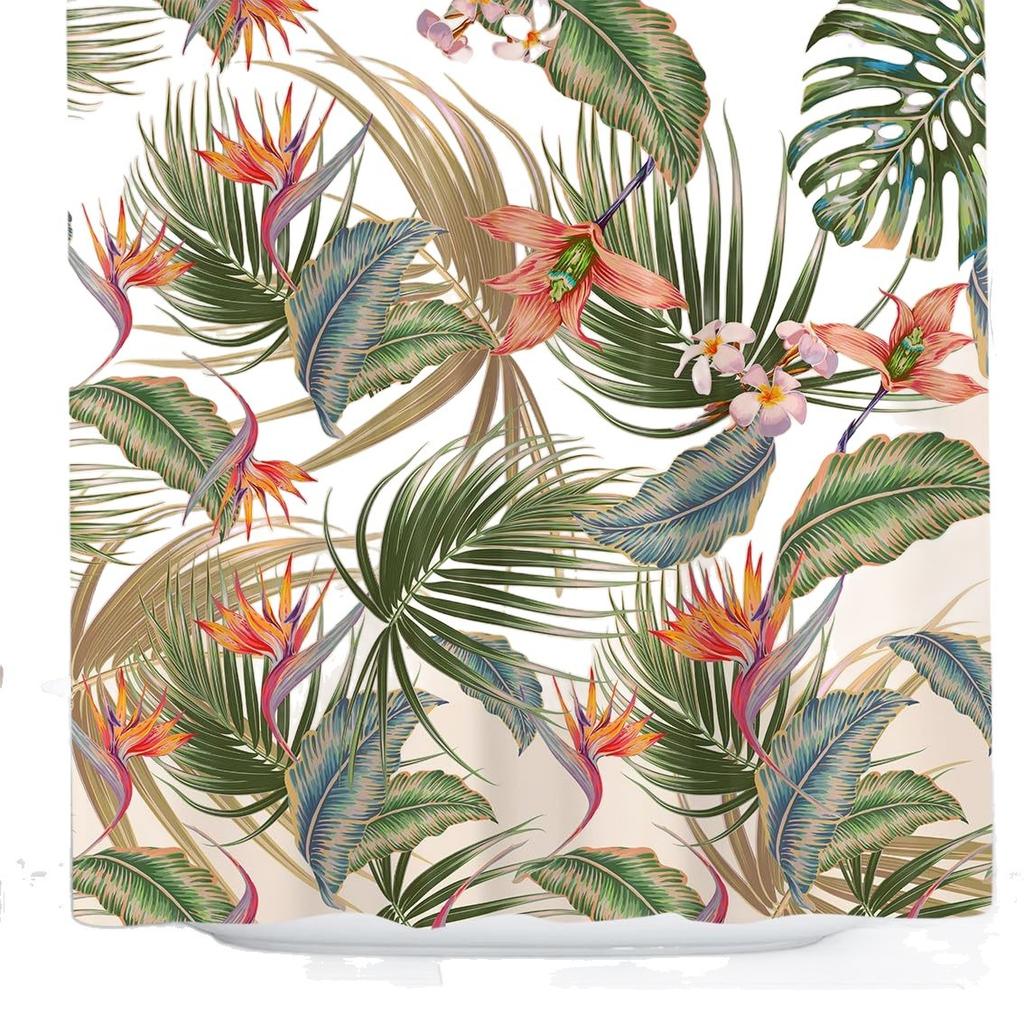 Tropical Shower Curtain Colored Leaves Flower Palm Leaf Hawaiian Plant Bathroom Curtain Tarpaulin Shower Curtain With Hook