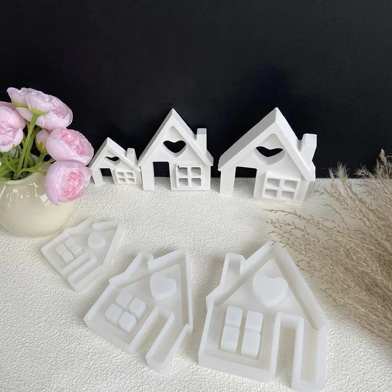 Light House Silicone Mold for Tea Light Holder Houses Concrete Moulds Casting Molds Crafts Decor Home Resin Mold Casting Mould(with Chimney)