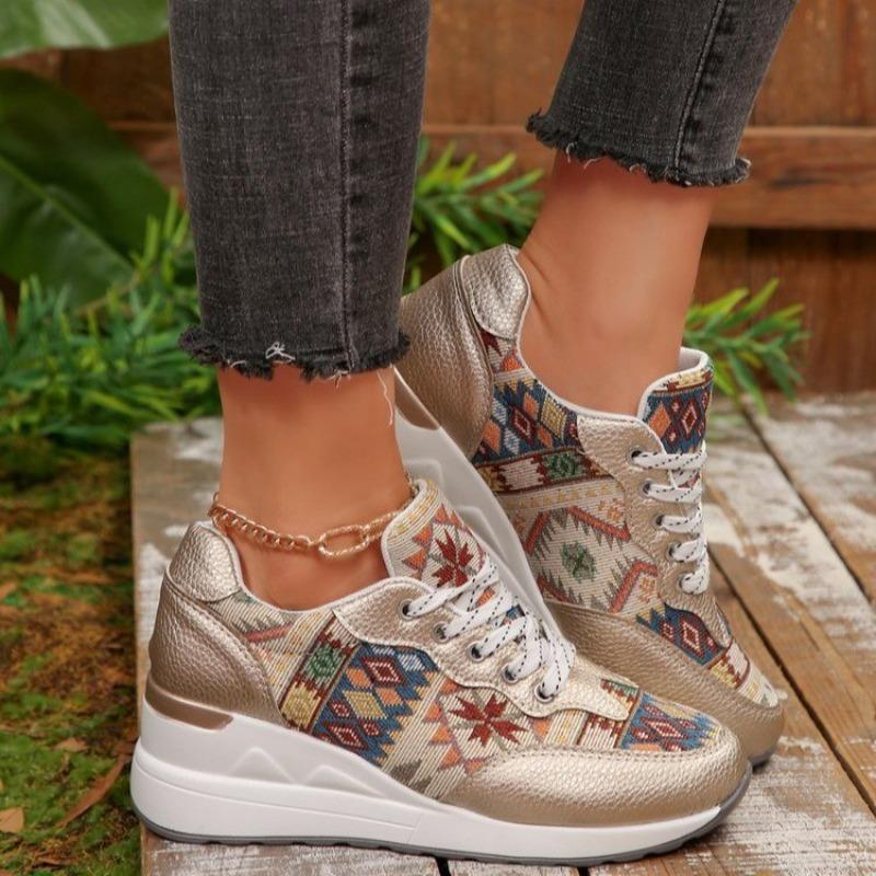 Women's Wide Width Low Top Sneakers, Breathable Wedge Sole Casual Shoes, European Style Durable Flats for Women