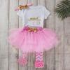 Baby Girl's 1st Birthday 4-Piece Outfit: Lettered Tee, Princess Skirt & Socks