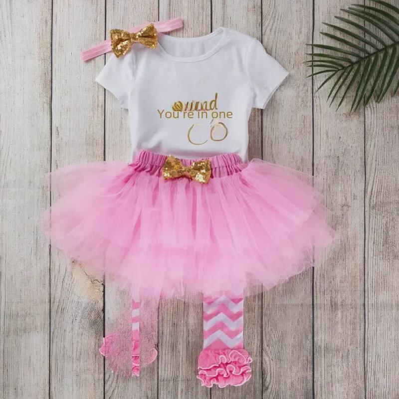 Baby Girl's 1st Birthday 4-Piece Outfit: Lettered Tee, Princess Skirt & Socks