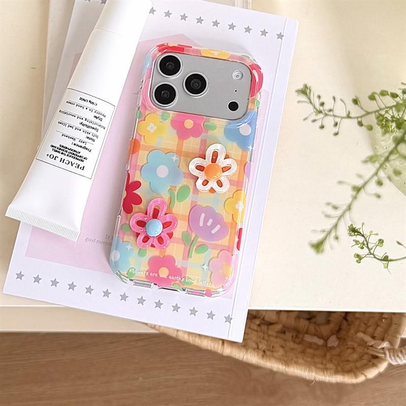 

Colorful Plaid 3D Flower Phone Case for iPhone 17/16 Pro Max/15 Pro iPhone 15