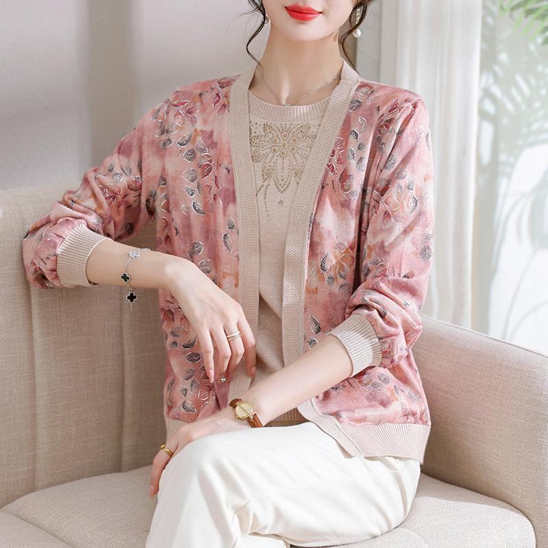 

Elegant Spring Knit Cardigan Set for Middle-Aged Women in Their 40s and 50s L (80-100 jin) рожевий