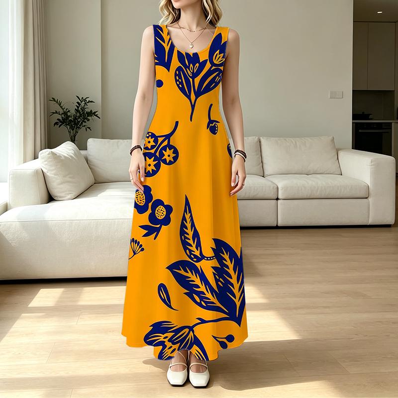 Women's Floral Sleeveless Maxi Dress Comfy Fabric,Flowy Skirt,Bright Colors,Versatile for Vacation & Casual Occasions