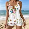 Kadın Mayo Tankini 2 Parça Mayo Kelebek Çiçek Desenli Tatil Mayo