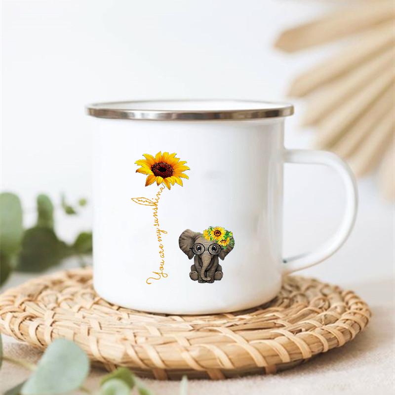 Peace Love Sunflower Elephant Print Mugs Stainless Cup of Coffee Original Breakfast Cups to Sublimate Cupshe Mug Drinkware Beer
