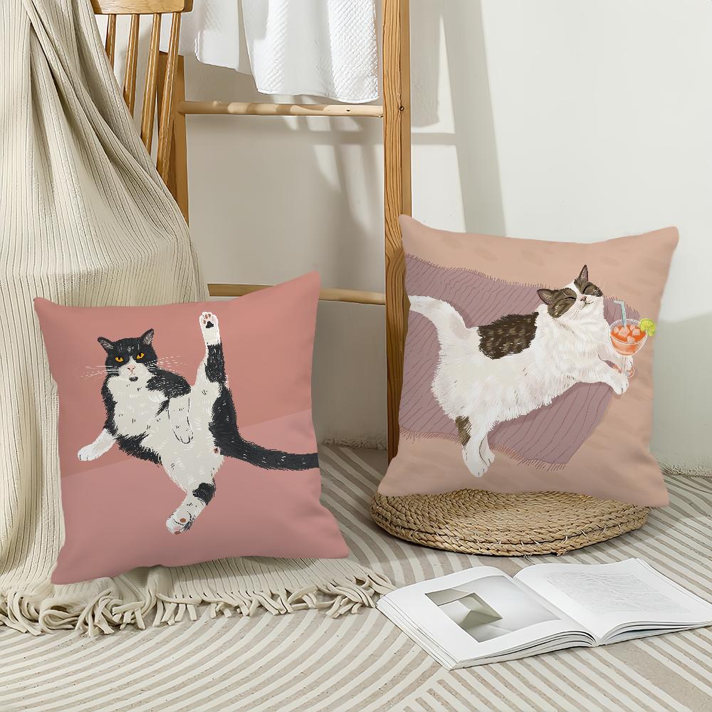 Cat Is Leisure Life Pillow Case Sofa Living Room Bedroom Headboard Backrest Square Cushion Nap Time