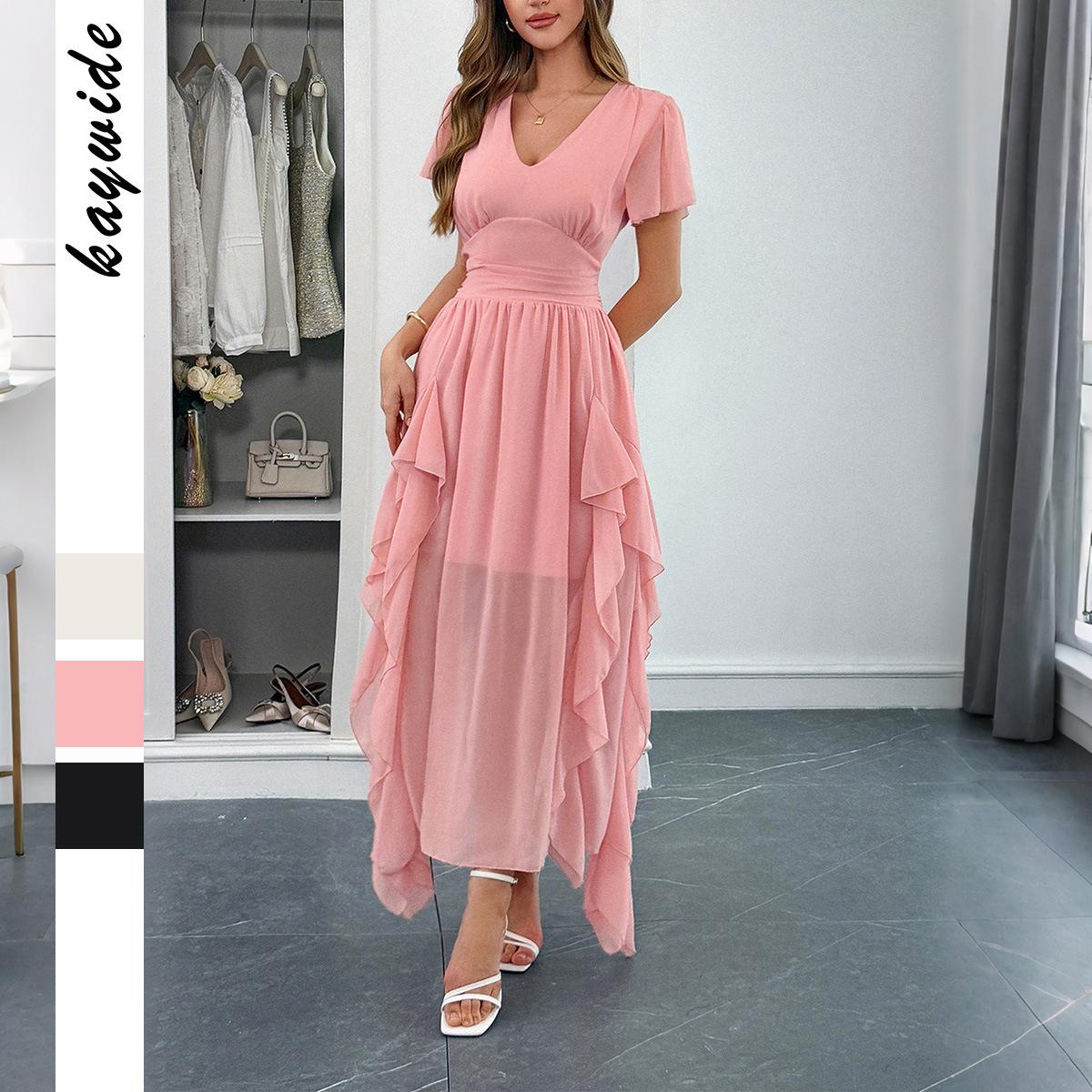 

Casual Vacation Style Short-sleeved Cinched-waist Long Dress for Women s Wear Spring/Summer 2025 XL абрикосовий