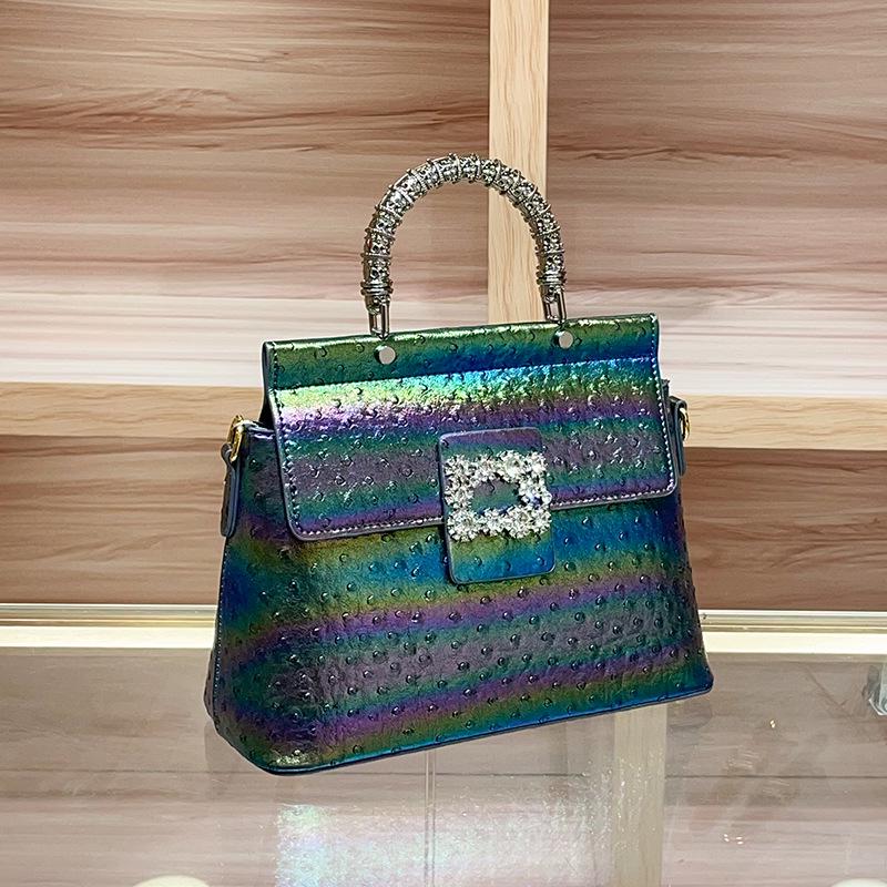 

Женская сумка кроссбоди из натуральной кожи высокого класса 2025 года с узором страуса из стразов чёрный