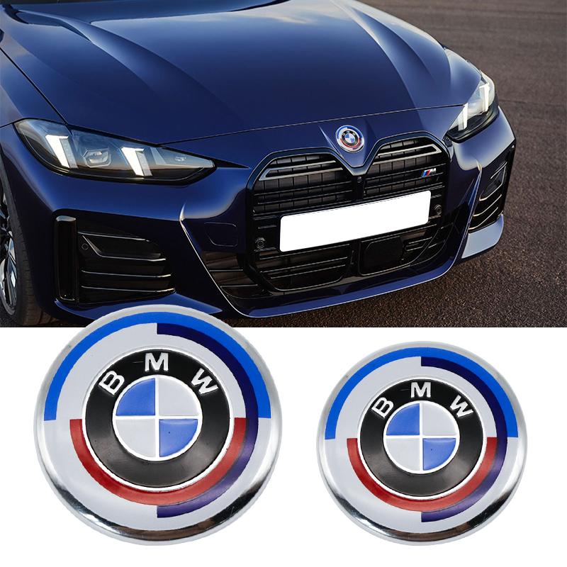 DJSA5 Hood Trunk Wheel Steering Badge 7Pcs Emblem Set For BMW E46 E90 F10 F30 G20 X5 82mm 74mm 68mm 56mm 45mm 50th Anniversary Car
