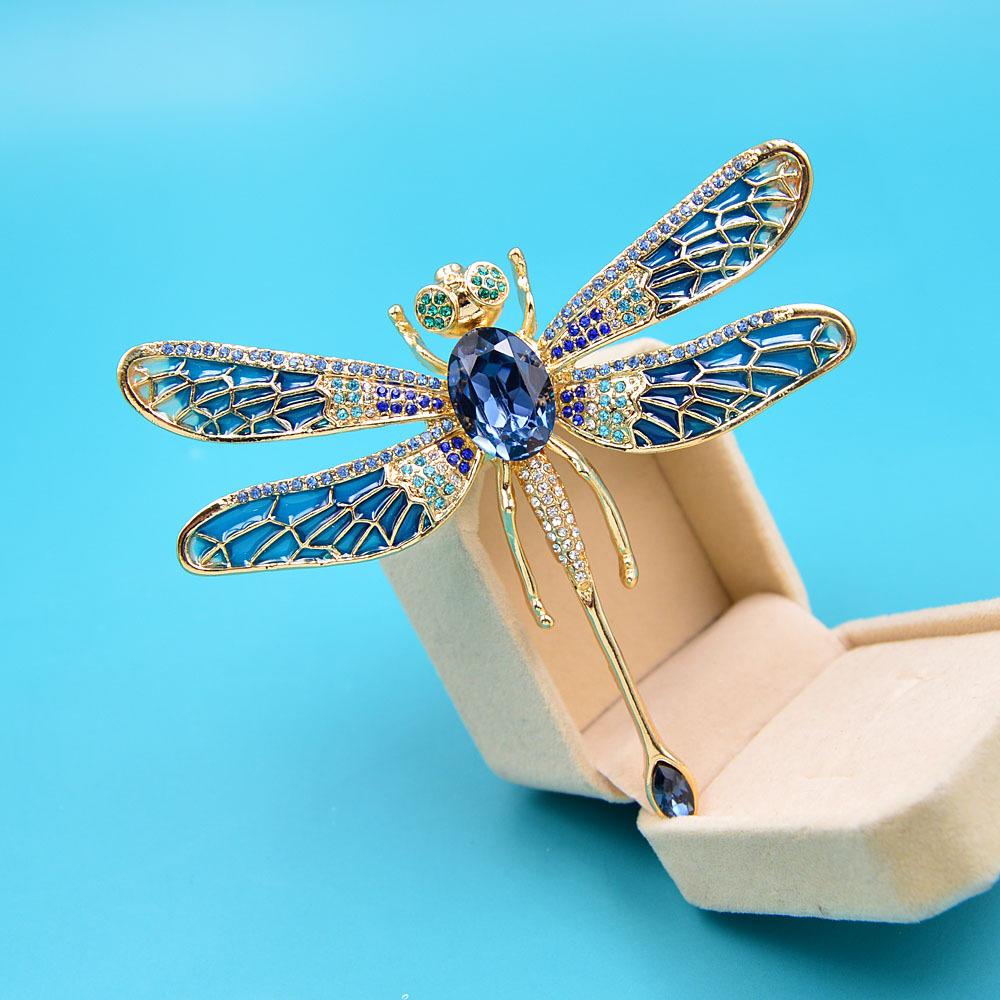 SKEDS High-end Women Men Fashion Crystal Dragonfly Boutique Badges Brooch Luxury Heavy Industry Rhinestone Pin Buckles For Lady