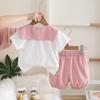 Korean Summer Baby Girl Doll Collar Short Sleeve Outfit Set