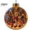 Christmas Tree Garland Pendants Glowing Scene Ornament Ball with LED Light for Hanging And Baubles Tabletop Decor, Transparent Acrylic Holiday Pendant