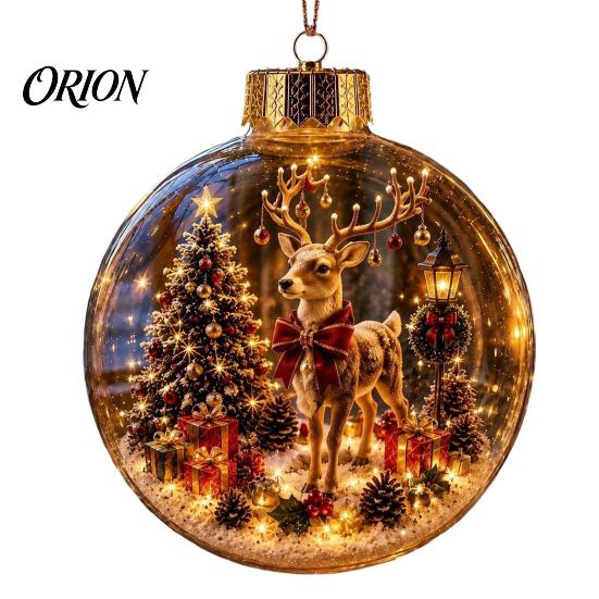Christmas Tree Garland Pendants Glowing Scene Ornament Ball with LED Light for Hanging And Baubles Tabletop Decor, Transparent Acrylic Holiday Pendant