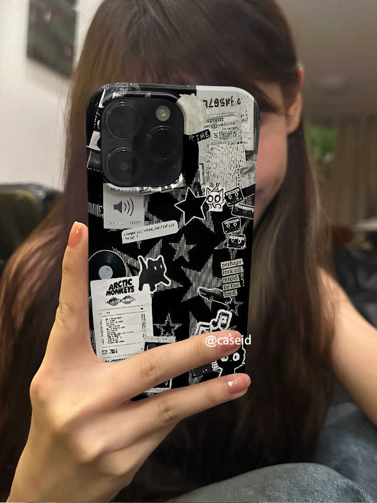Ins Style Black White Stickers For Cats Phone Case For iPhone 17 16 15 14 11 13 12 11 Pro Max XR X XSMax Air MINI 7 8 Plus Cover