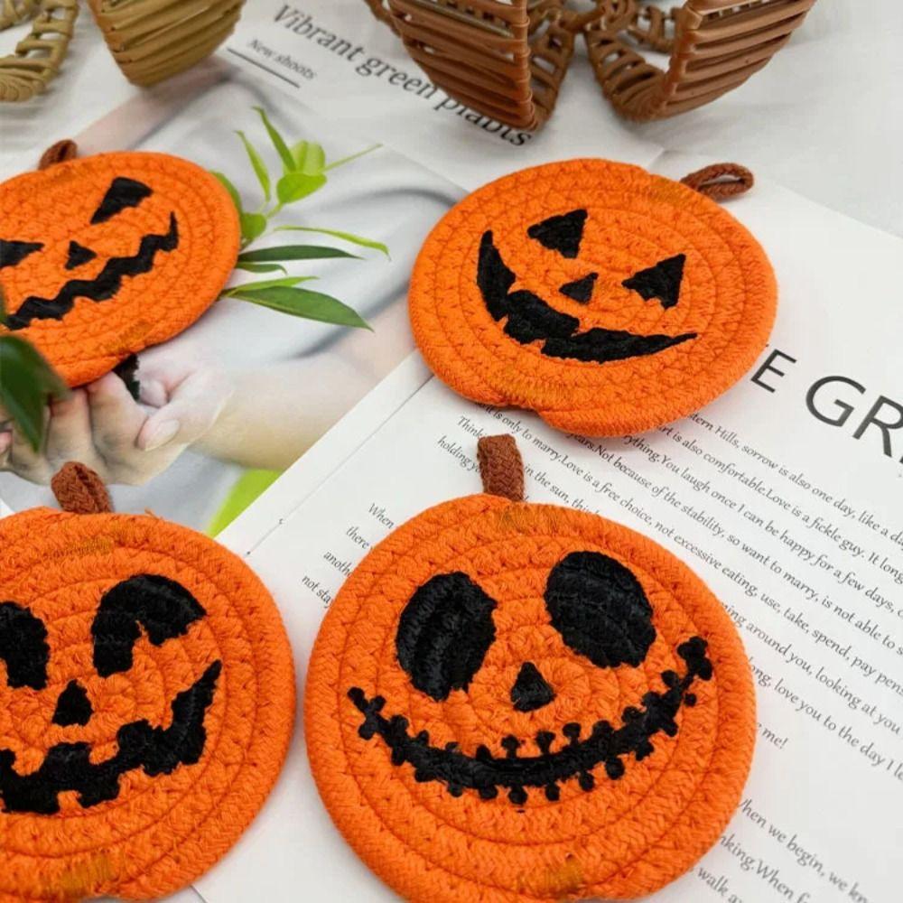 4/8Pcs Handwoven Pumpkin Shaped Coasters Anti Scald Decorative Placemats Cafe Use
