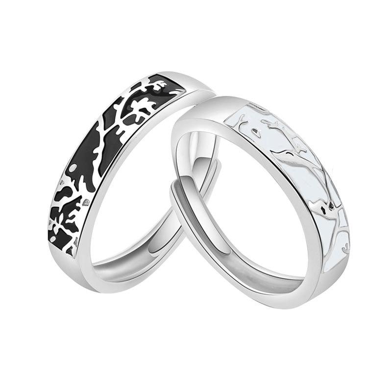 Bird And Fish Couple Rings Fashion Niche Design Adjustable Open Ring Set For Men And Women Unique Trendy Jewelry Pair