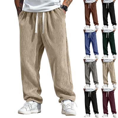 Men's Loose Casual Trousers, Elastic Waist Drawstring, Lightweight With Pockets, Comfortable And Breathable Corduroy Trousers