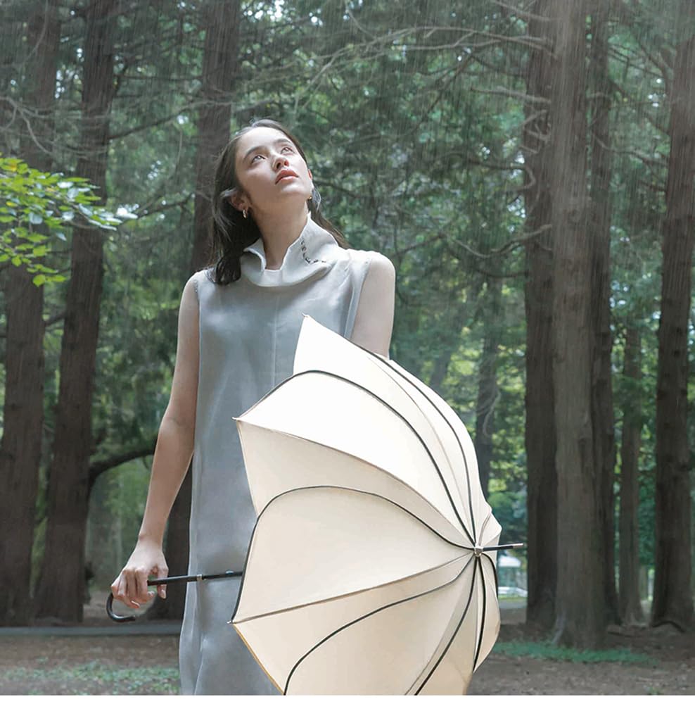 Because long petal UV umbrella, 58cm, design, protection, two-tone piping, beige, B-133200
