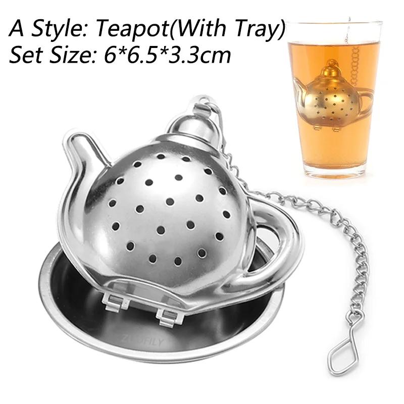 New Stainless Steel Tea Infuser Teapot/Heart/Bird/Frog/Tree/Star Shaped Mesh Strainer Coffee Herb Spice Diffuser With Dish Tray