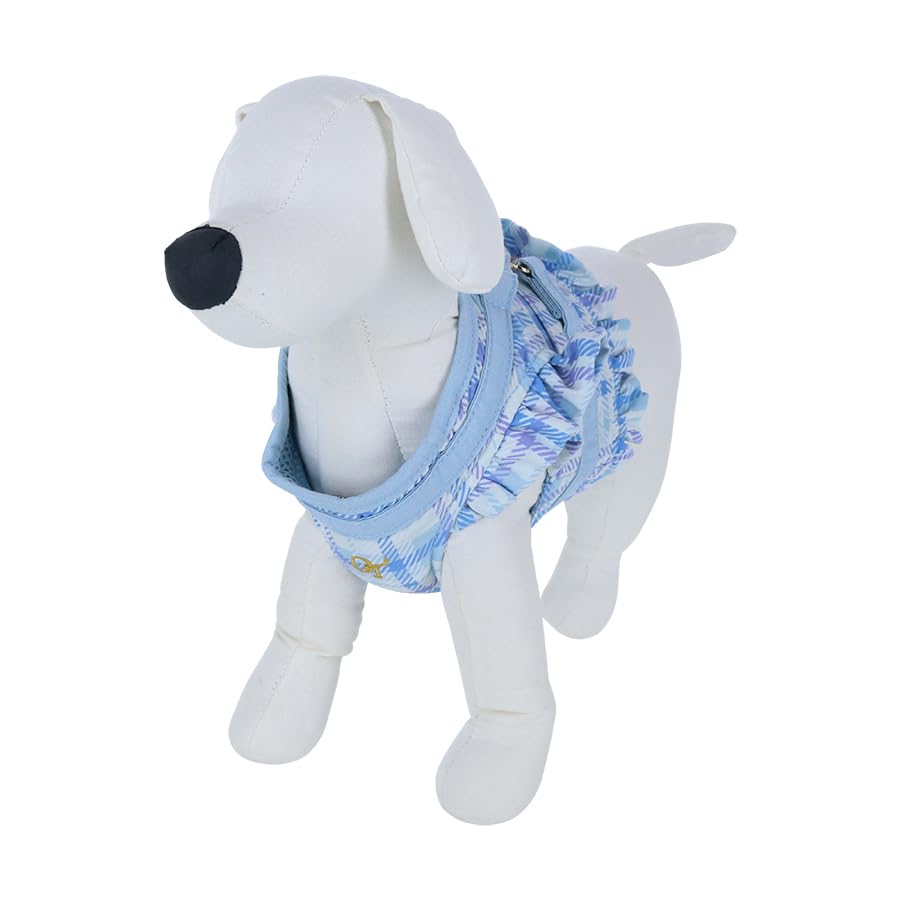 

ONE OCTAVE Checkered Frill Harness Dog Body Size Easy to Put On and Take Off Harness, Belt, Brand, Adjustable, Training, Walking, Outing, синий