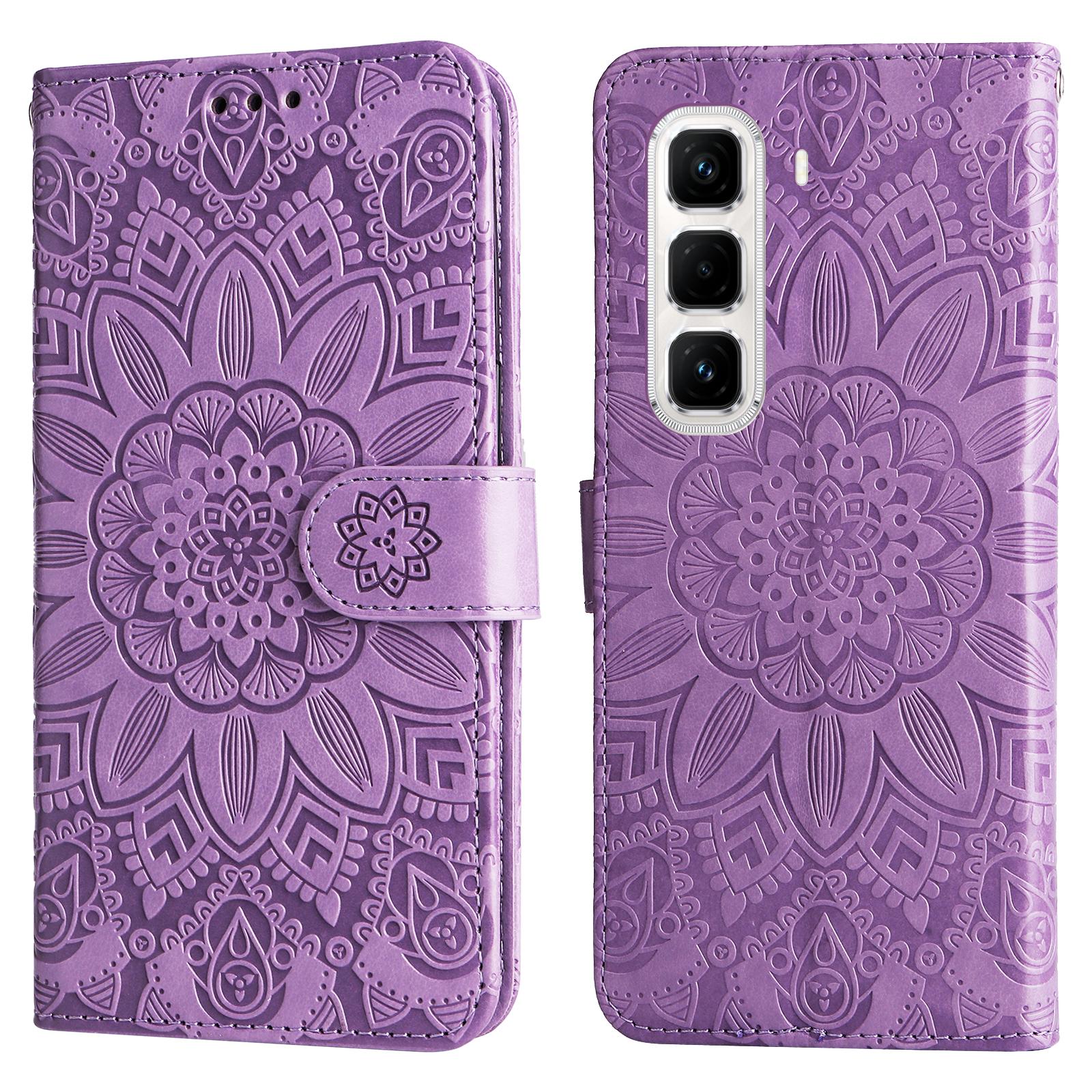 

For Infinix Hot 50 Pro+ 4G Case Sunflower Imprint Leather Wallet Phone Cover Purple