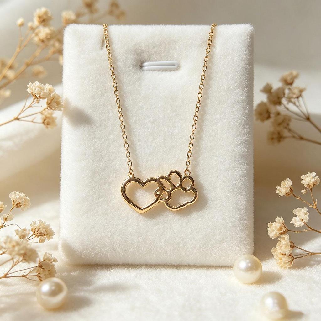 New Animal Dog Paw Heart Gold Necklace Men and Women Hollow Love Shape Choker Chain Footprint Versatile Pendant