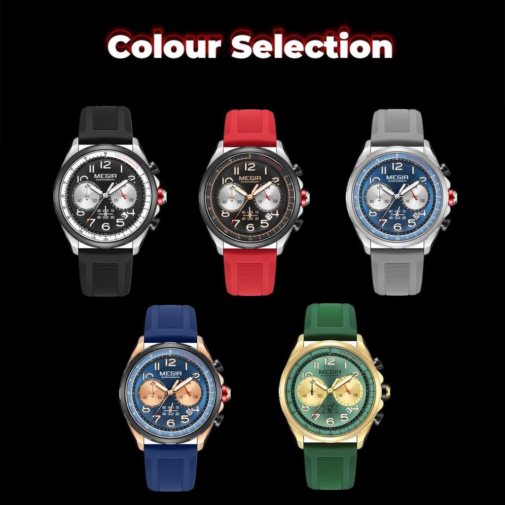 MEGIR Men Watches Luxury Quartz Wristwatch Waterproof Men's Sports Chronograph Silicone Strap Clock Relogio Masculino 2230