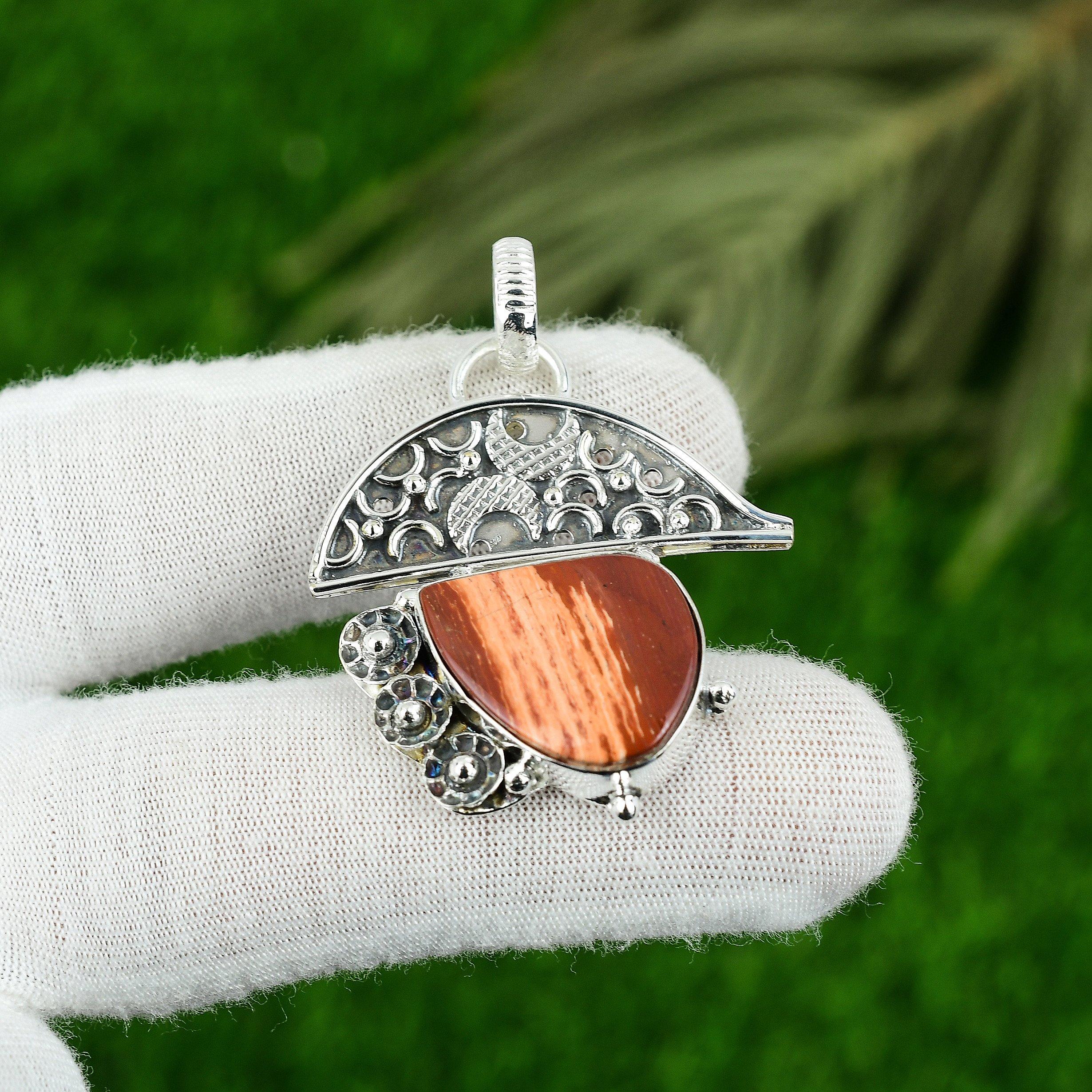 Friendship Day Sale Natural Red Snakeskin Jasper Trendy Pendant Sterling Silver