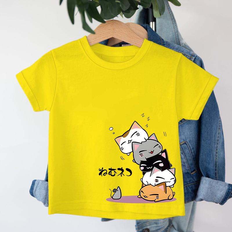 Cute Cat Harajuku Fashion Tshirts for Girl Boy Animal Cat Cartoon Kawaii Tee Top Cat Lover Gift Kids Short Sleeve Cotton Tee