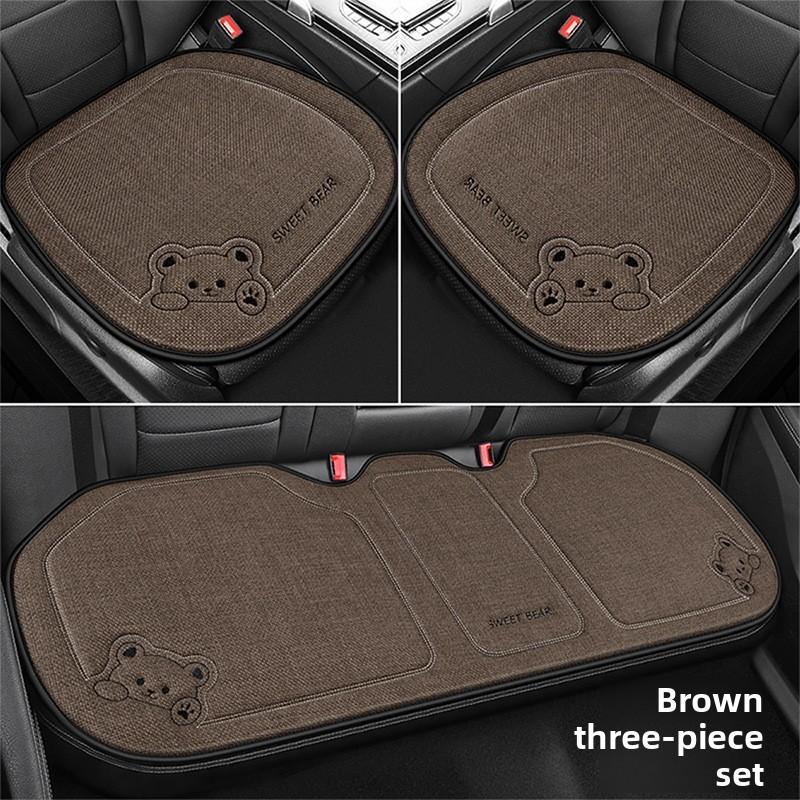 

Little Bear Pattern Car Seat Cover Set With Breathable Linen Material For All Vehicles And Multiple Passengers коричневый