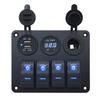 LED Switch Panel 4 Gang Boat Rocker Switch Marine Waterproof Aluminum With 3.1A Daul USB Socket + 12V Voltmeter