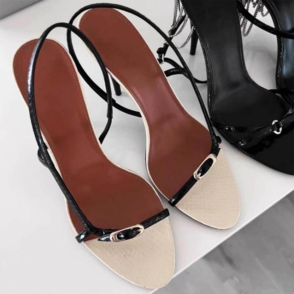 One word with high heels women's new color matching thin heels fairy style wedding shoes banquet sandals commuter shoes