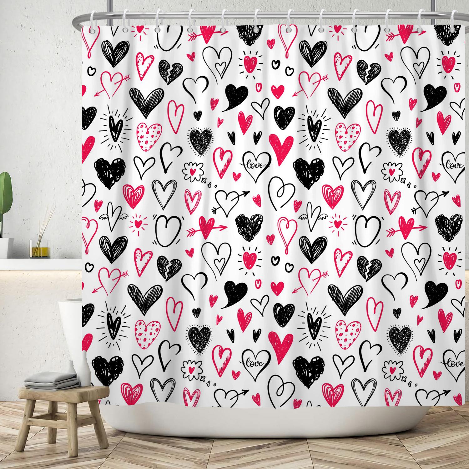 

Happy Valentine S Day Cloth Fabric Bathroom Shower Curtain Red Heart Shaped Festival Wedding Decor Romantic Lover Bath Curtains W60H190(CM)-1 Pcs