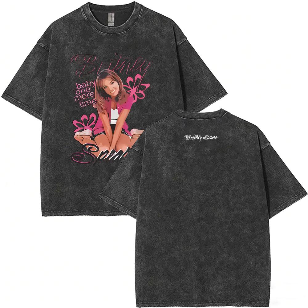 Washed Vintage Britney Spears Oops I Did It Again Graphic T Shirts Men Women Casual Oversized Short Sleeve Tshirts Streetwear