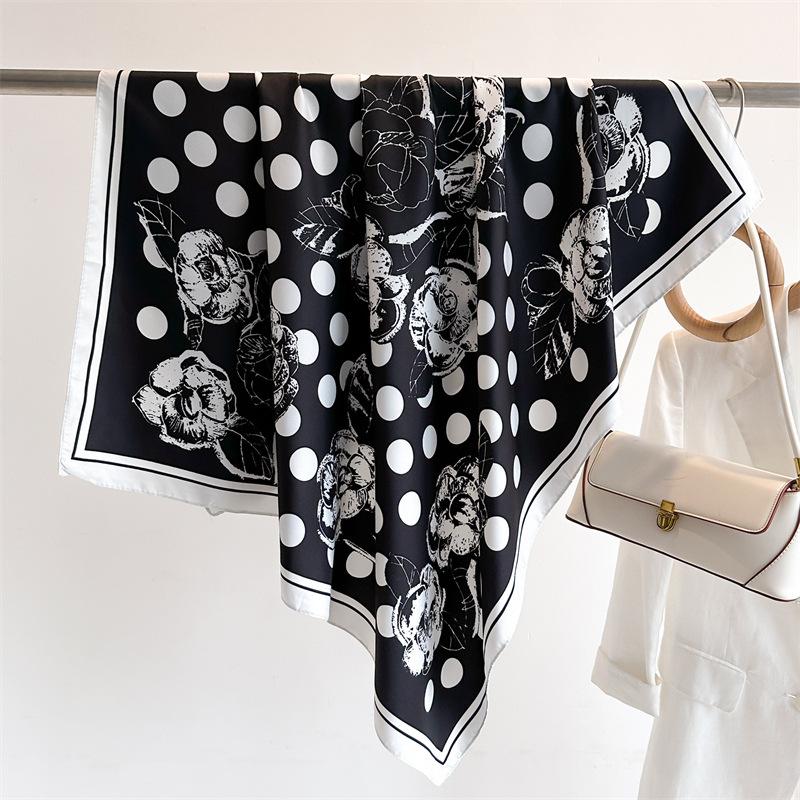 Silk scarf Korean version polka dot fashion scarf twill square scarf 91cm simple light luxury temperament sun protection shawl headscarf women