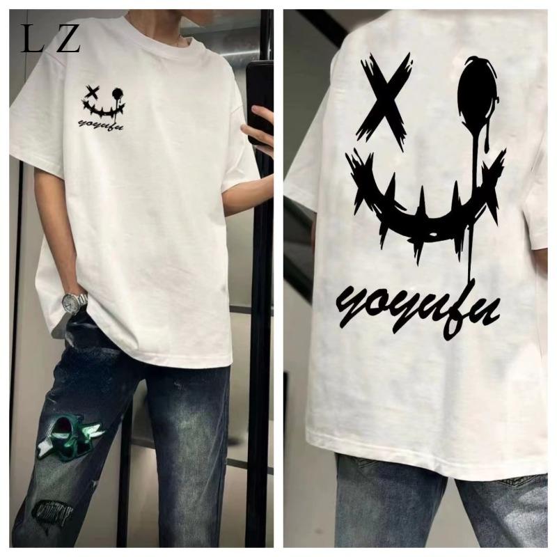 Motocyklová americká abeceda všestranné tričko pánské a dámské volné s kulatým výstřihem pouliční styl ležérní s polovičním rukávem top s kulatým výstřihem