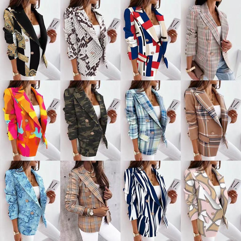 New Autumn Winter Long Sleeve Double-Breasted Printed Blazer Jacket 2025 Fashion Printed Suit Jacket